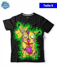 Remera RU304 Pikachu Cerebro Fluo Negra S