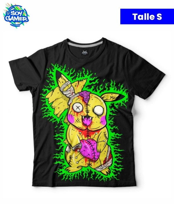 Remera RU304 Pikachu Cerebro Fluo Negra S